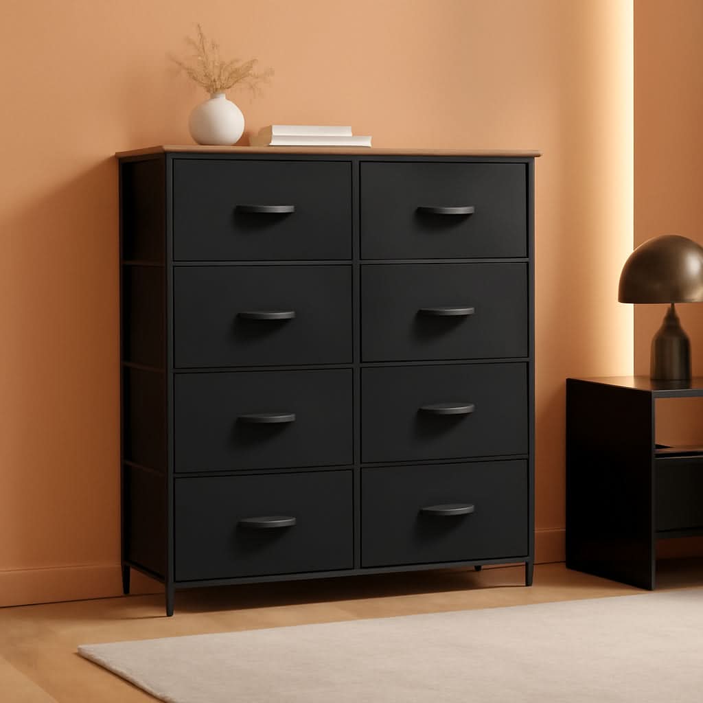 Black Dresser With 8 Drawers Tall Storage Chest For Bedroom