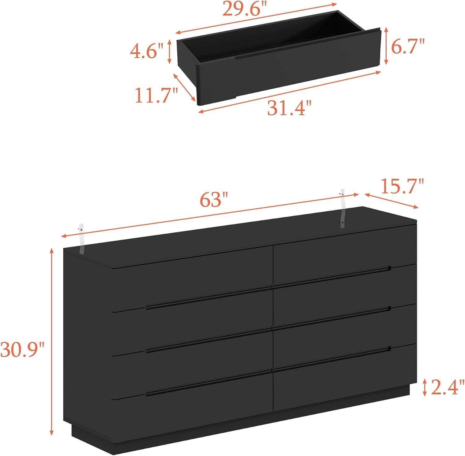 Black Dresser With Led Light 63 Inch 8 Drawer Storage Chest