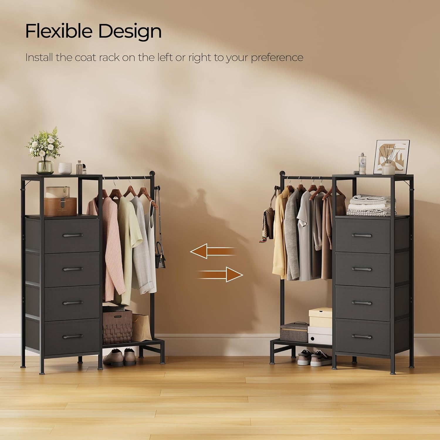 Black Dresser With Reversible Hanging Rack LED Lighting