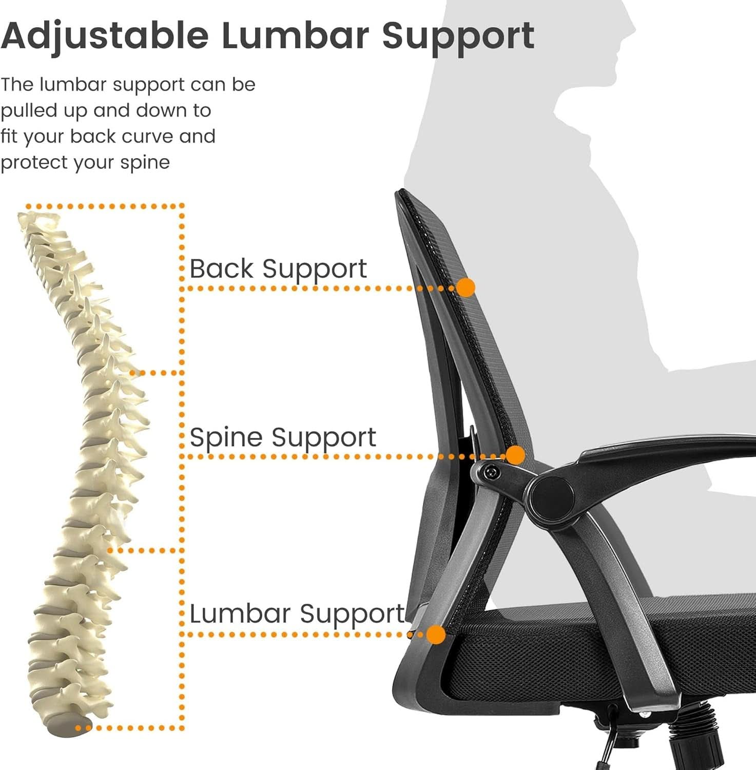 Black Ergonomic Mesh Office Chair With Adjustable Height