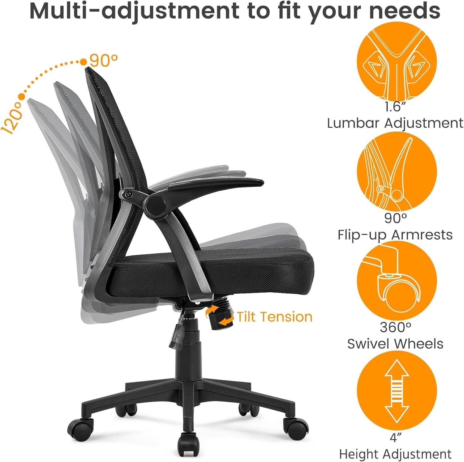Black Ergonomic Mesh Office Chair With Adjustable Height