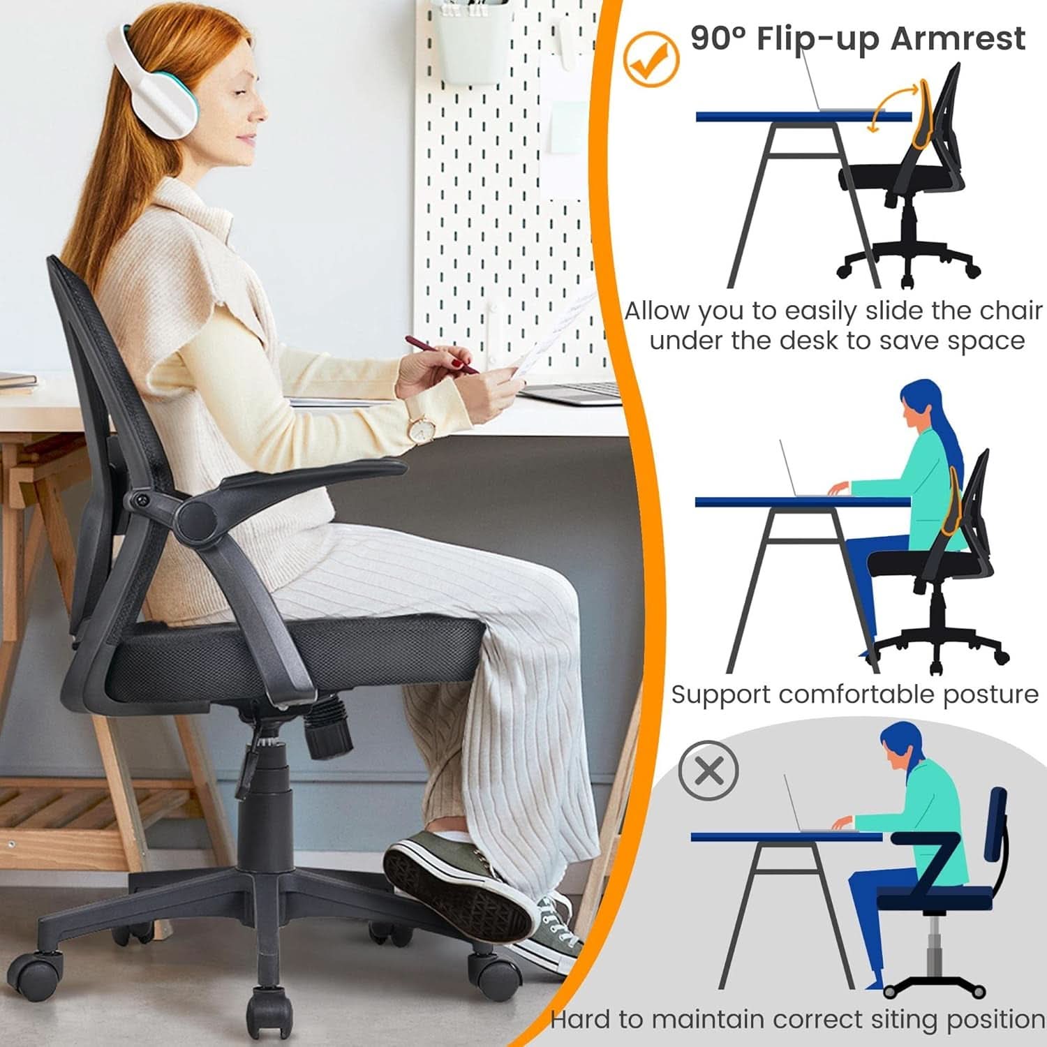Black Ergonomic Mesh Office Chair With Adjustable Height