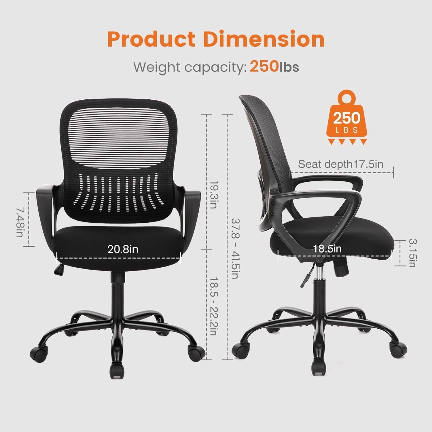 Black Ergonomic Mesh Office Chair With Lumbar Support
