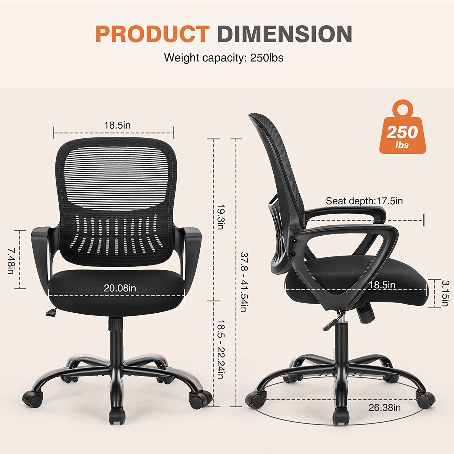 Black Ergonomic Mesh Office Chair With Lumbar Support