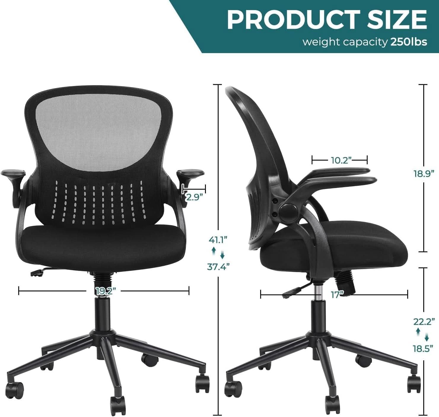 Black Ergonomic Mesh Office Chair With Lumbar Support And Adjustable Arms