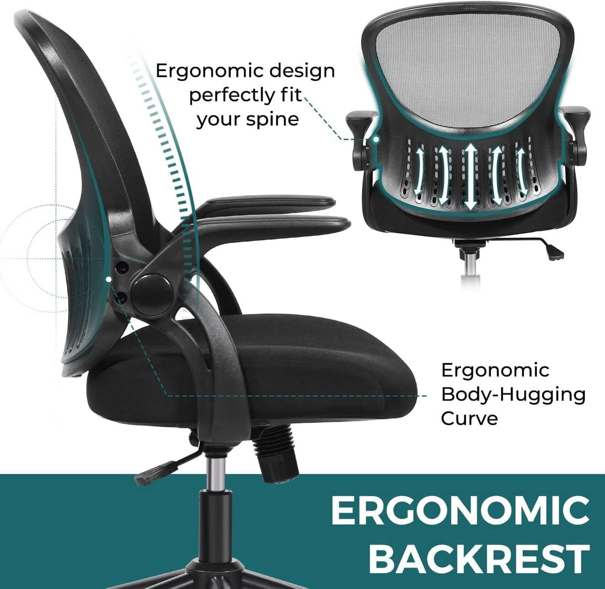 Black Ergonomic Mesh Office Chair With Lumbar Support And Adjustable Arms