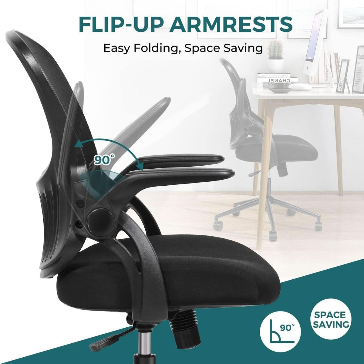Black Ergonomic Mesh Office Chair With Lumbar Support And Adjustable Arms