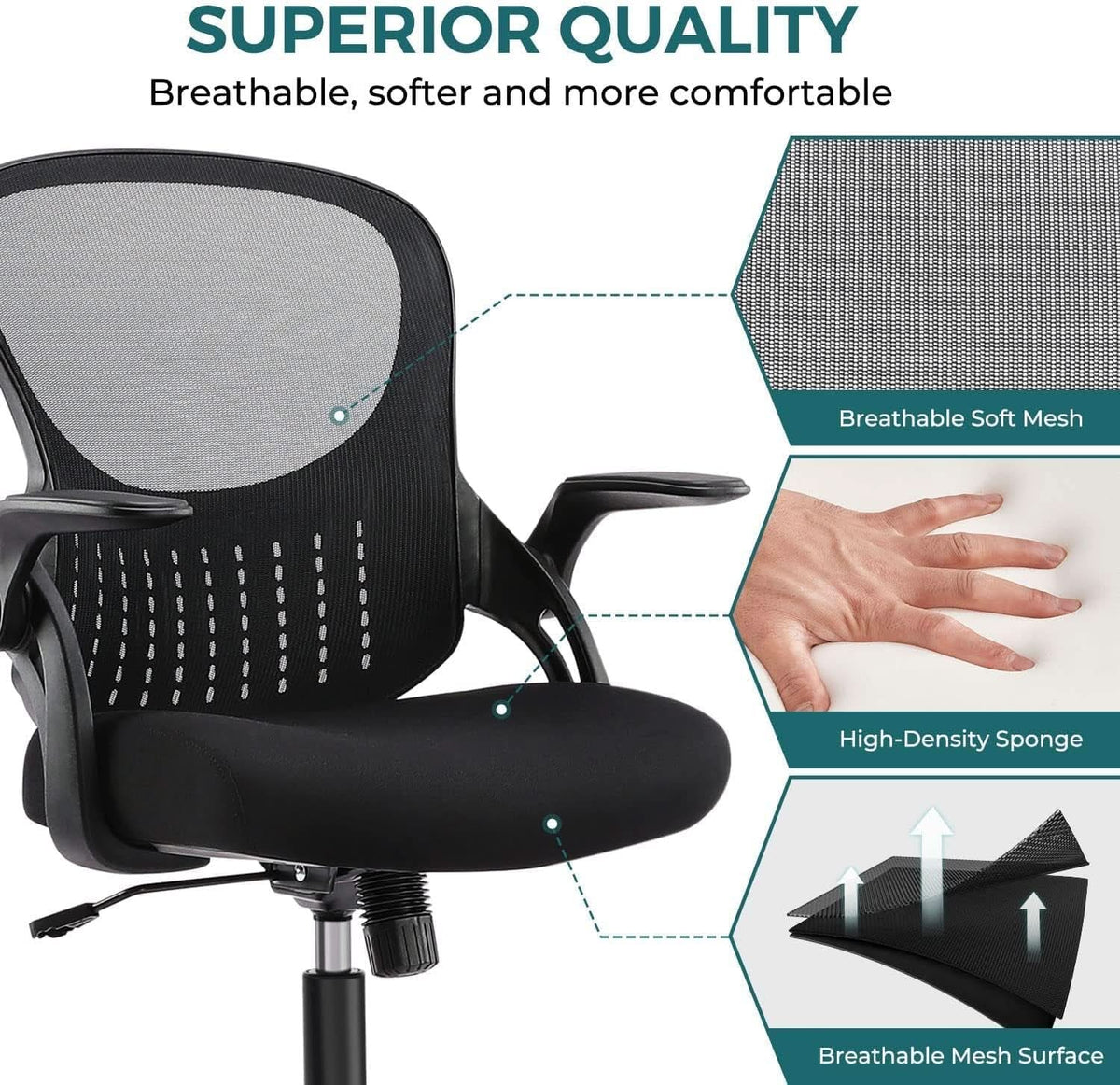 Black Ergonomic Mesh Office Chair With Lumbar Support And Adjustable Arms