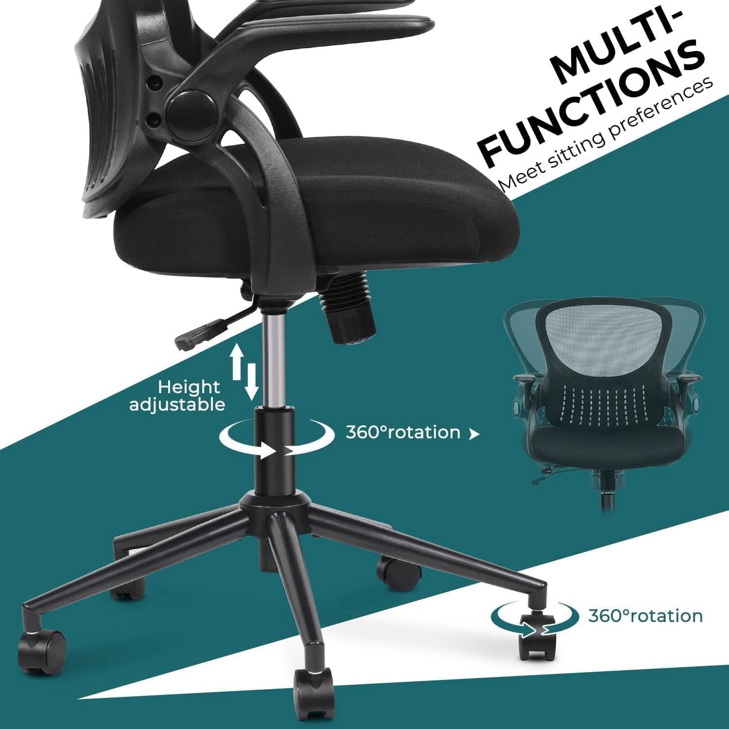 Black Ergonomic Mesh Office Chair With Lumbar Support And Adjustable Arms