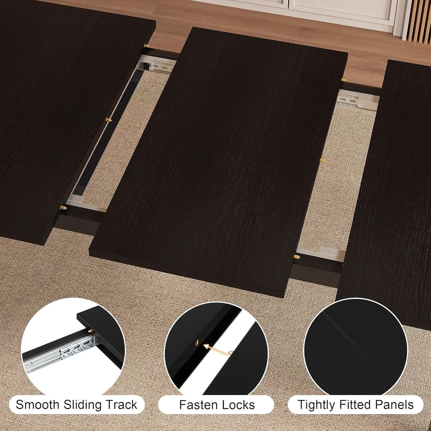 Black Extendable Dining Table 63 Inch For 4 To 6 Guests