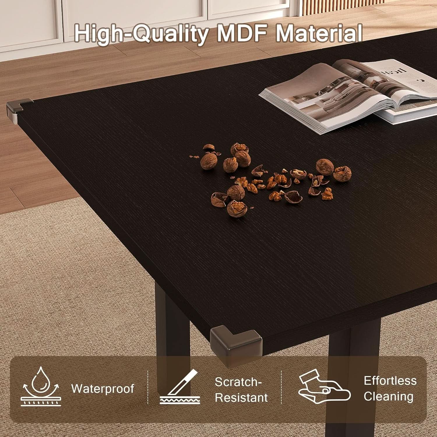 Black Extendable Dining Table 63 Inch For 4 To 6 Guests