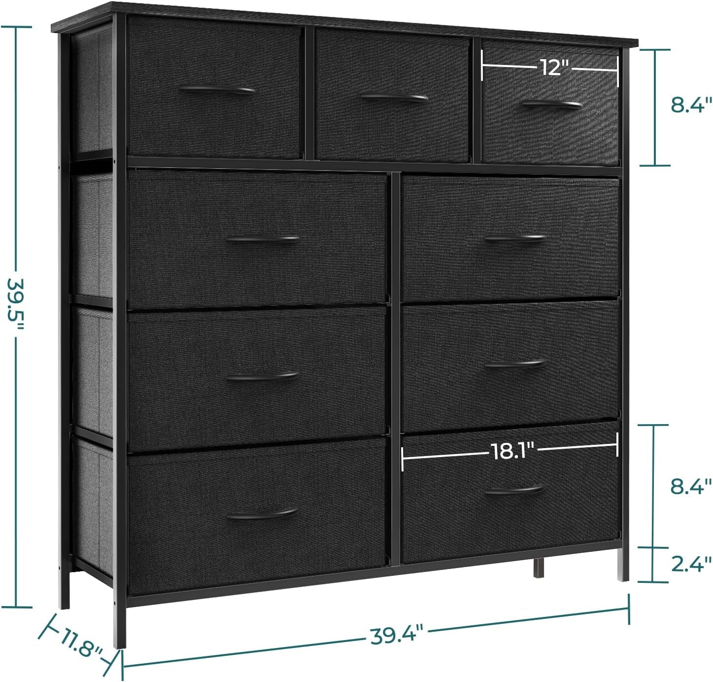 Black Fabric Dresser With Nine Drawers For Nursery