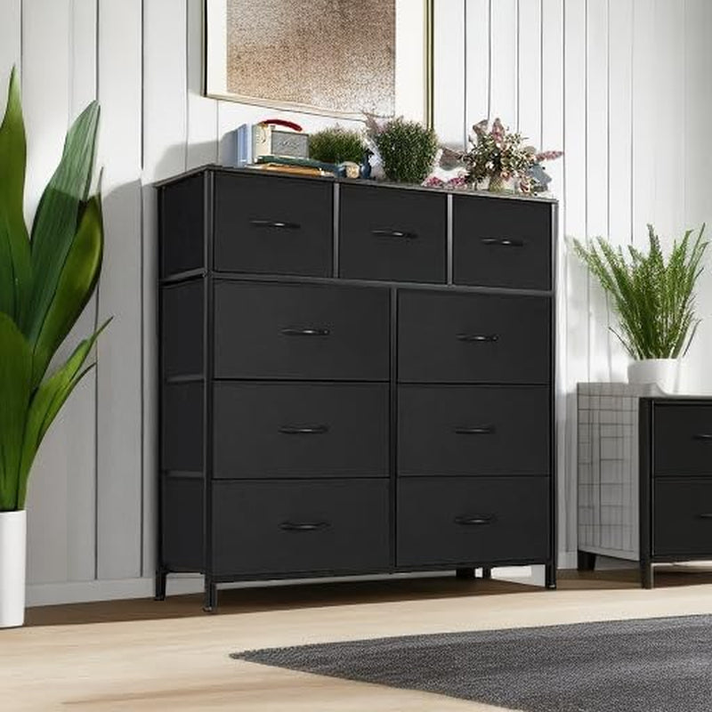 Black Fabric Dresser With Nine Drawers For Nursery