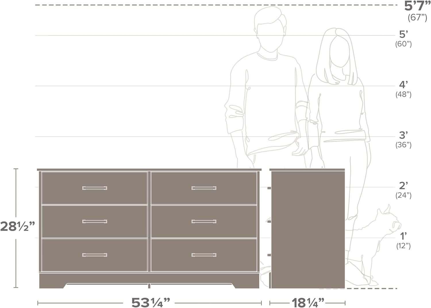 Black Farmhouse 6 Drawer Dresser 53.25W for Bedroom