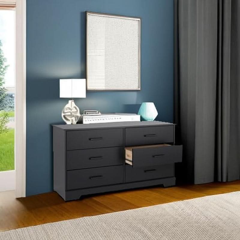 Black Farmhouse 6 Drawer Dresser 53.25W for Bedroom