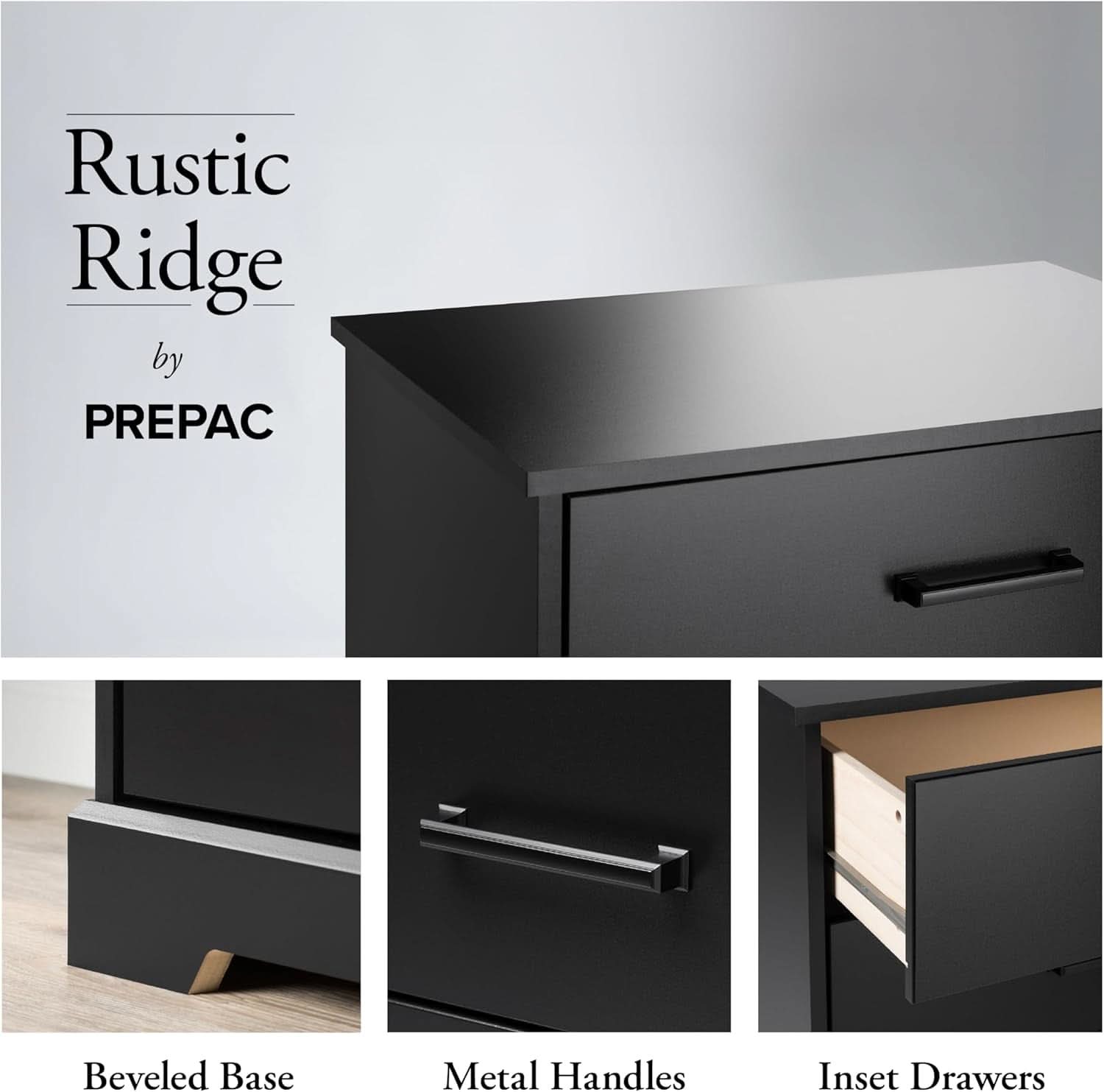 Black Farmhouse 6 Drawer Dresser 53.25W for Bedroom