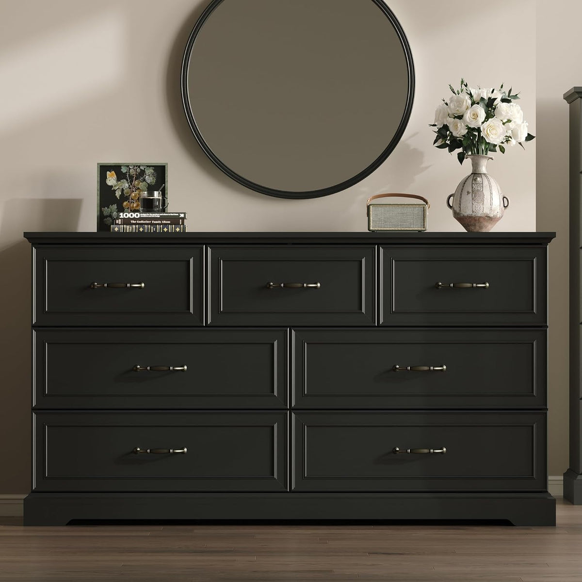 Black Farmhouse Dresser 57 Inch Wide With Deep Drawers