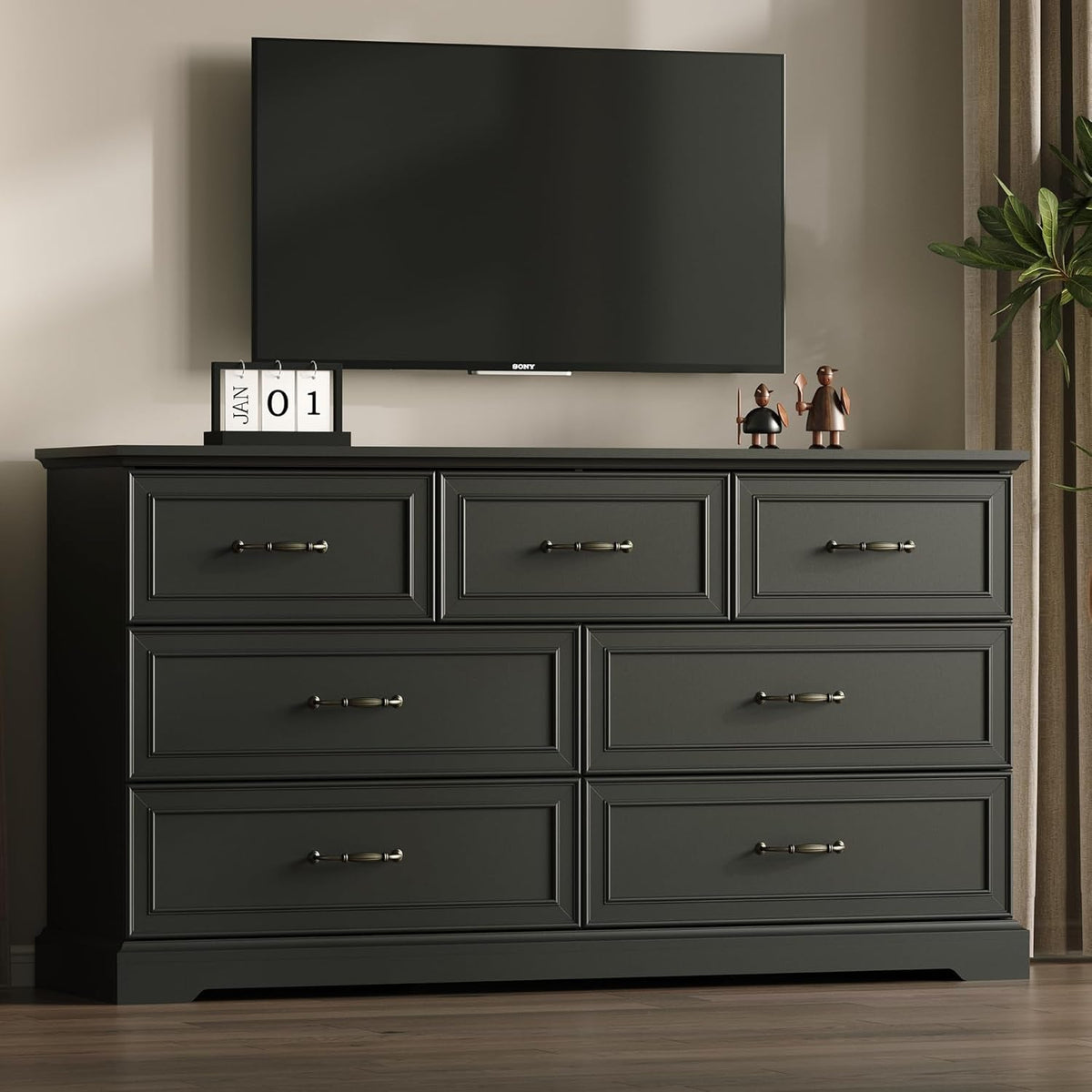 Black Farmhouse Dresser 57 Inch Wide With Deep Drawers