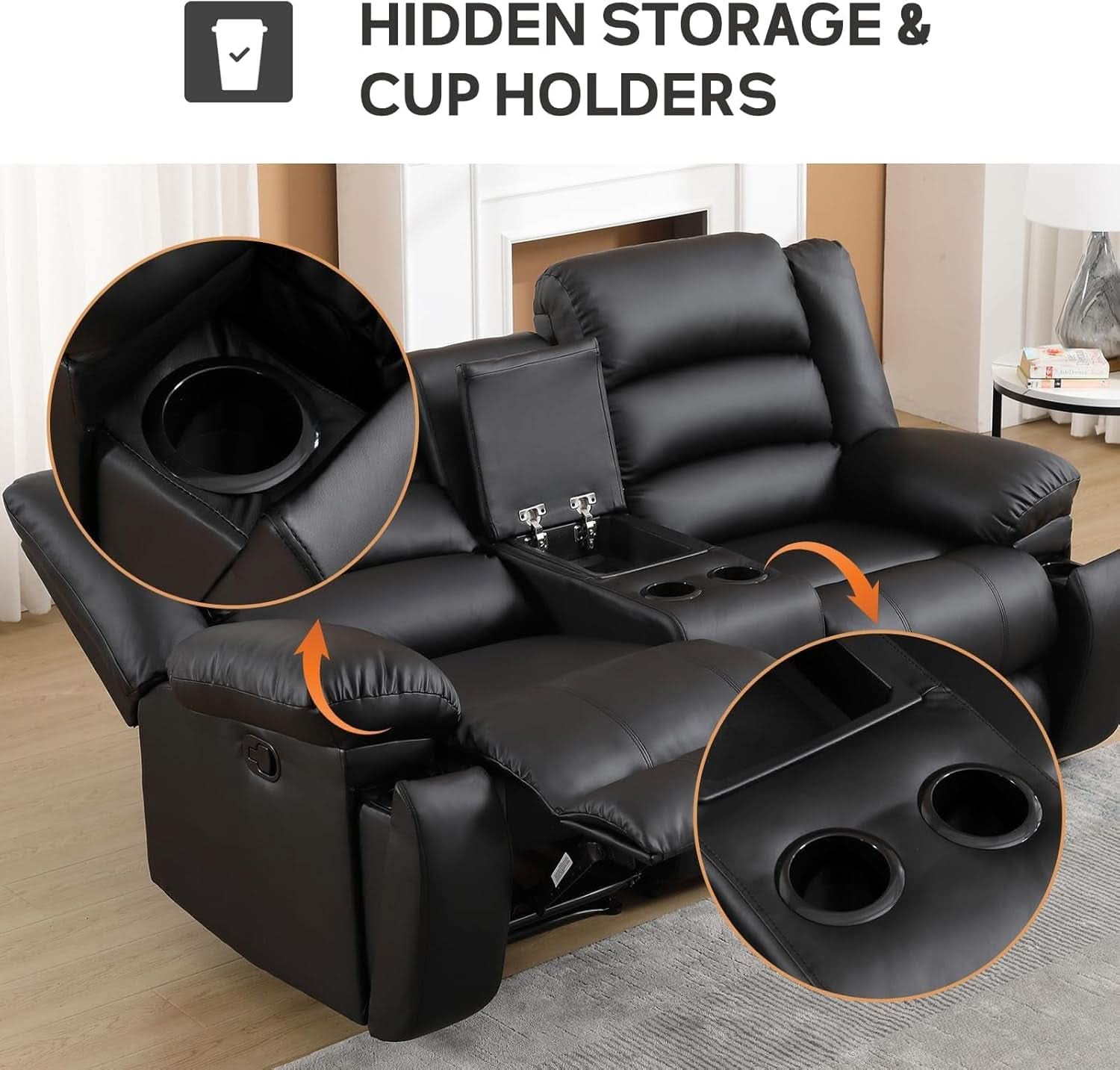 Black Faux Leather Manual Recliner Sofa Set With Loveseat