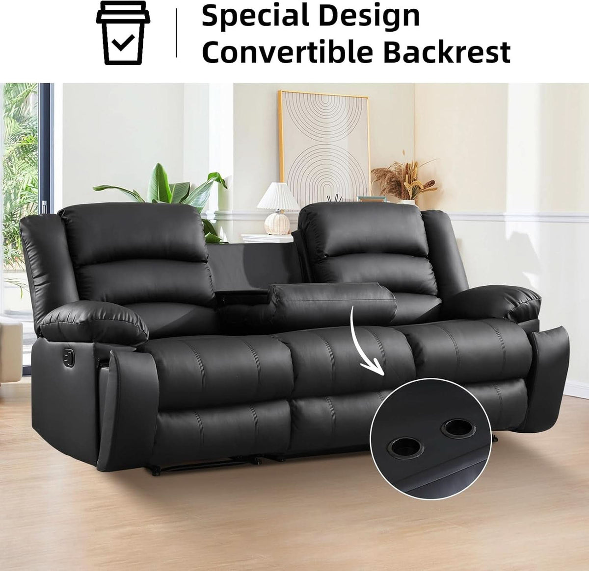 Black Faux Leather Manual Recliner Sofa Set With Loveseat