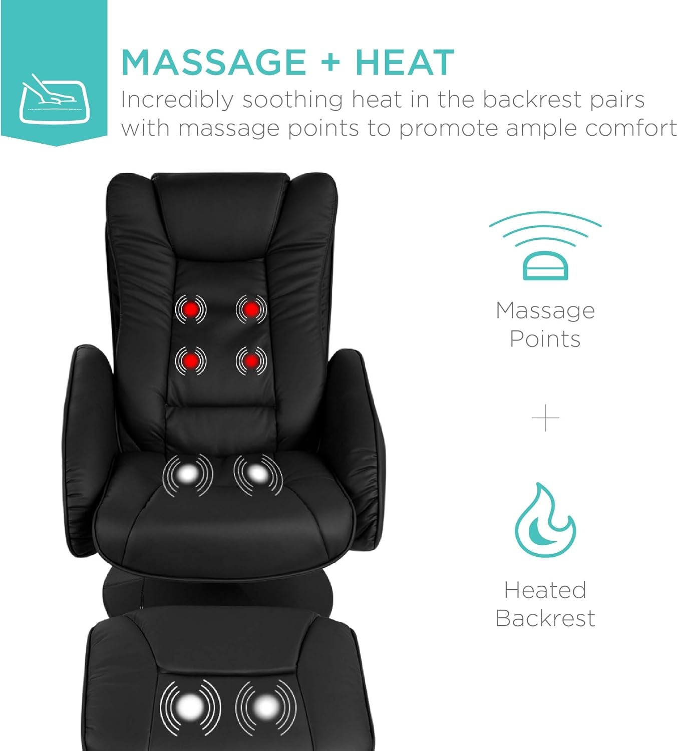 Black Faux Leather Massage Recliner With Ottoman And Remote