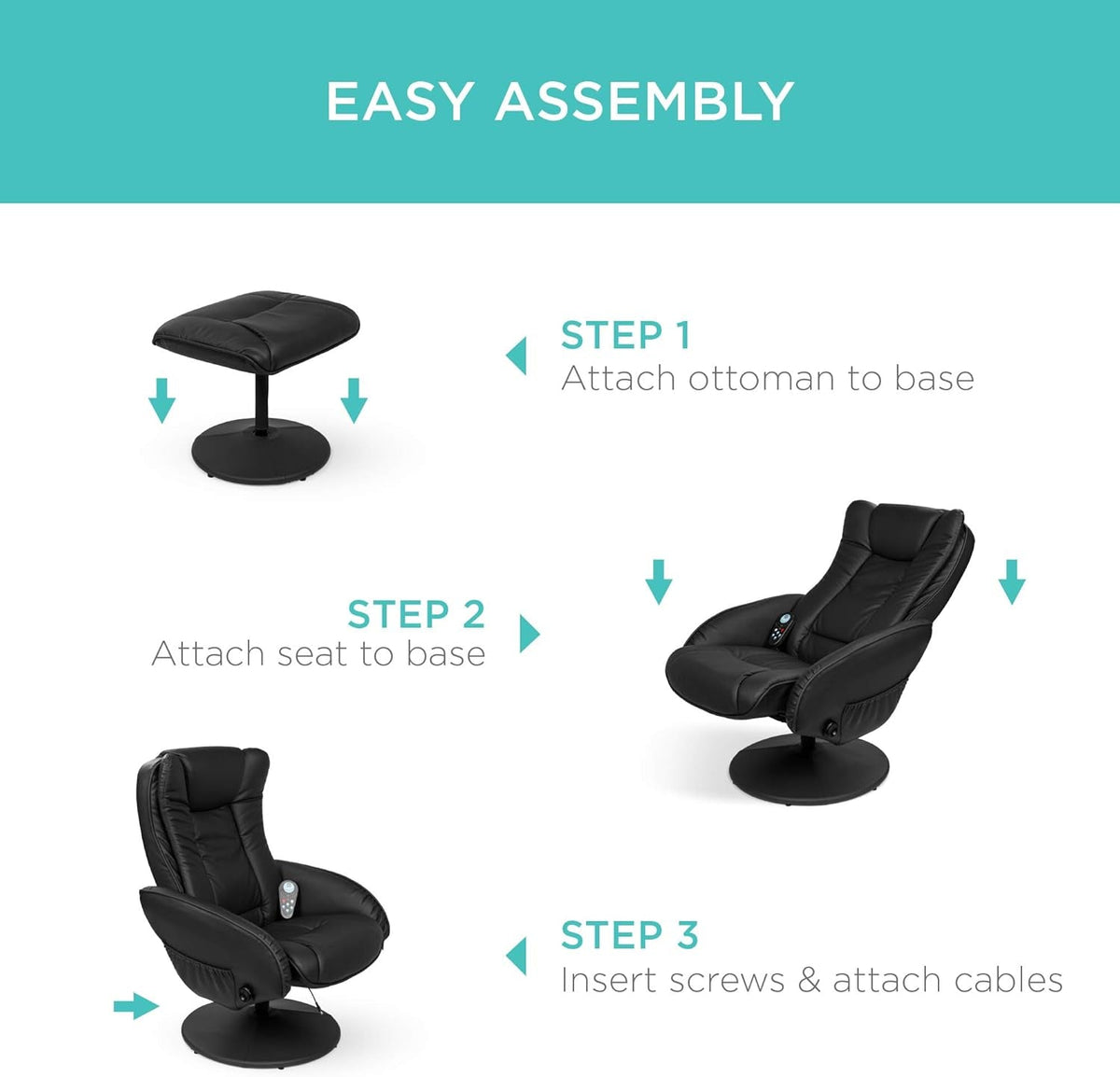 Black Faux Leather Massage Recliner With Ottoman And Remote