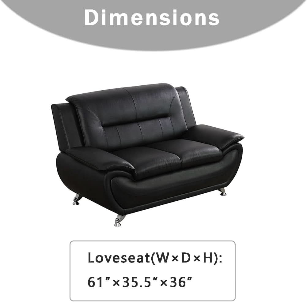 Black Faux Leather Sofa Set For Living Room Tufted Comfort