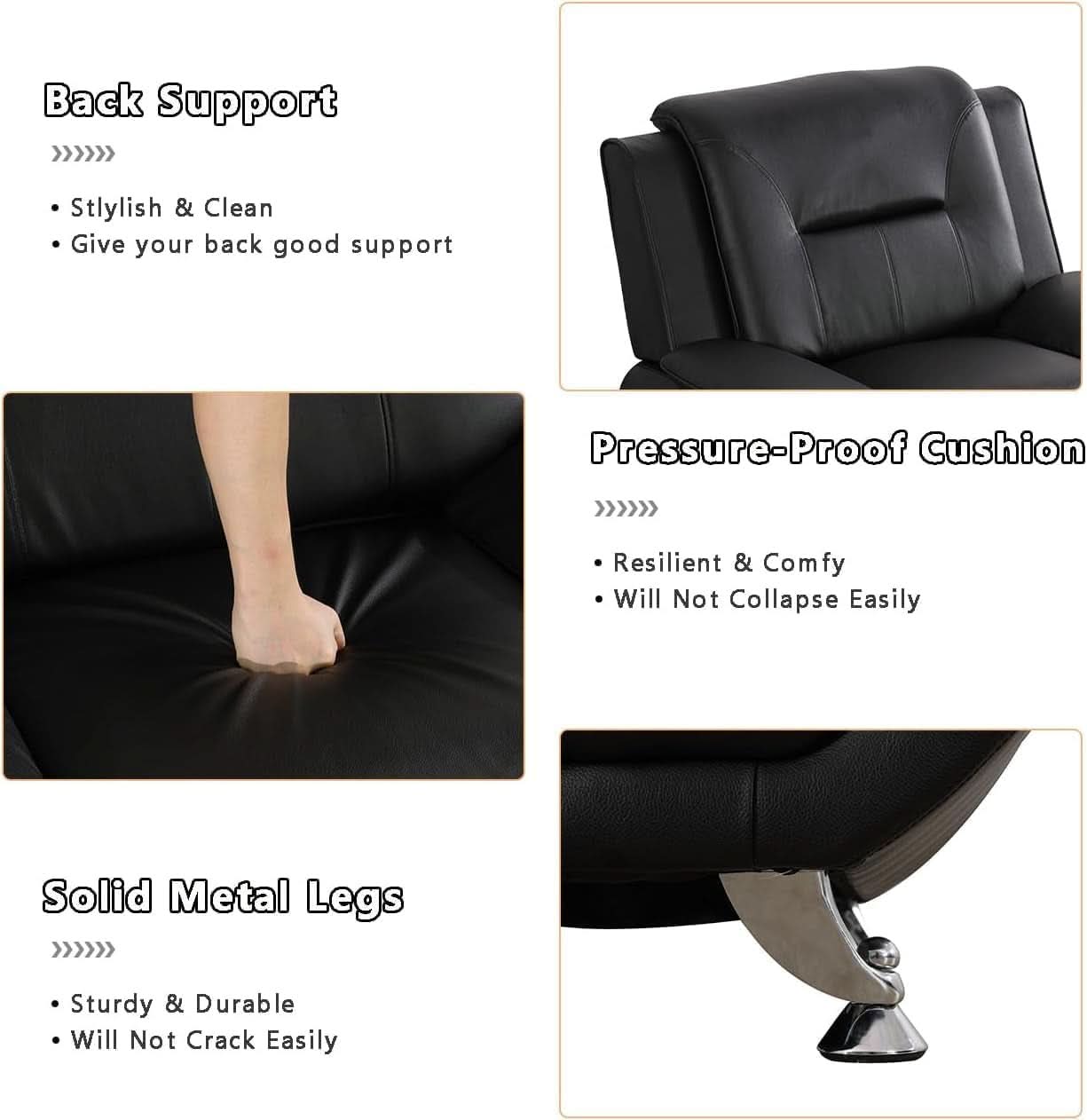 Black Faux Leather Sofa Set For Living Room Tufted Comfort