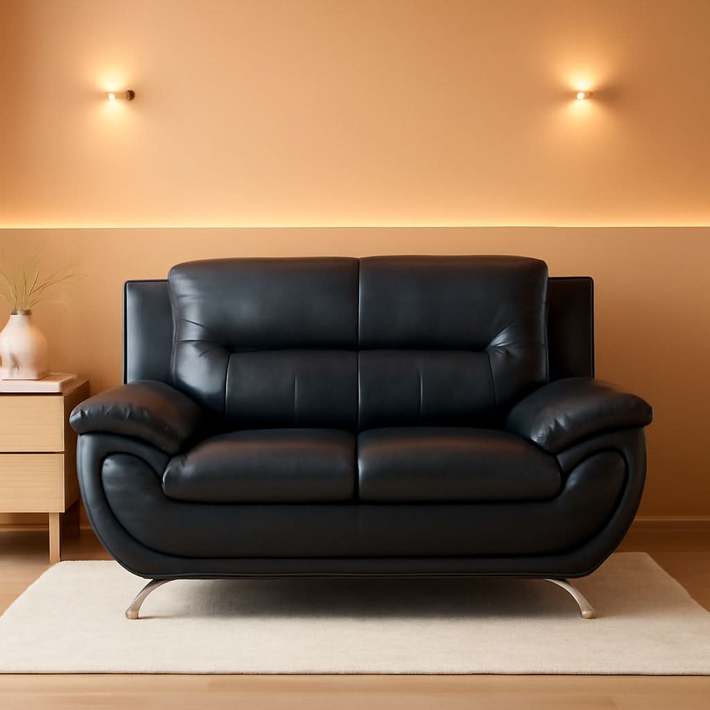 Black Faux Leather Sofa Set For Living Room Tufted Comfort