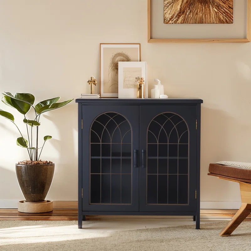 Black Finish Antique Inspired Accent Chest With Two Shelves