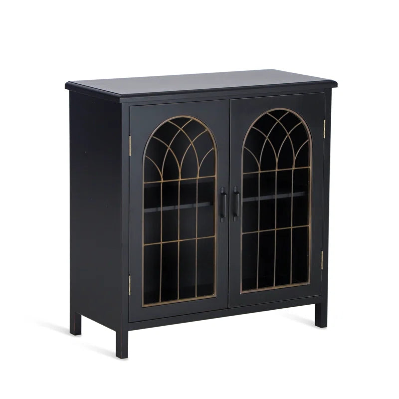 Black Finish Antique Inspired Accent Chest With Two Shelves