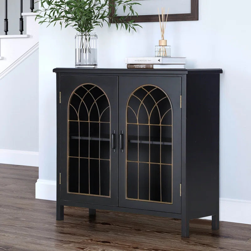 Black Finish Antique Inspired Accent Chest With Two Shelves