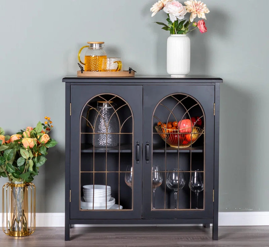 Black Finish Antique Inspired Accent Chest With Two Shelves