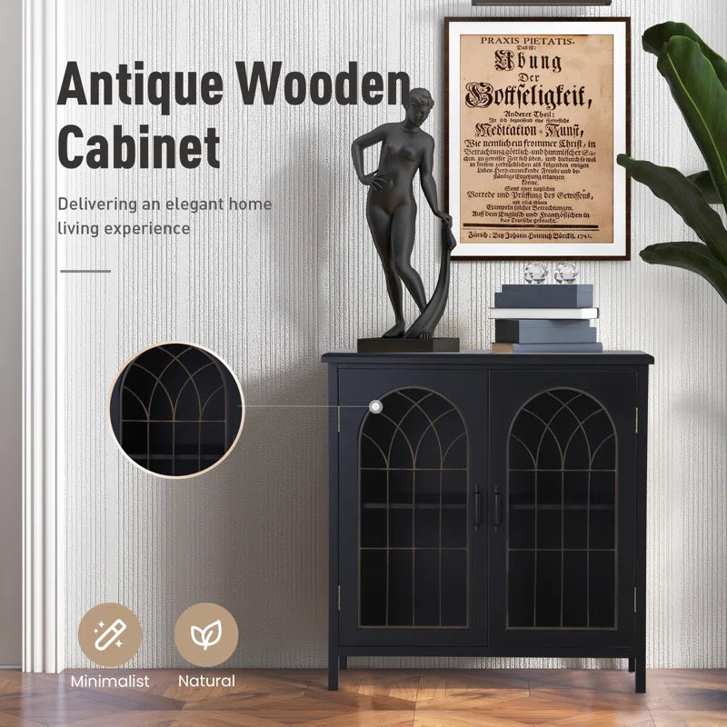 Black Finish Antique Inspired Accent Chest With Two Shelves