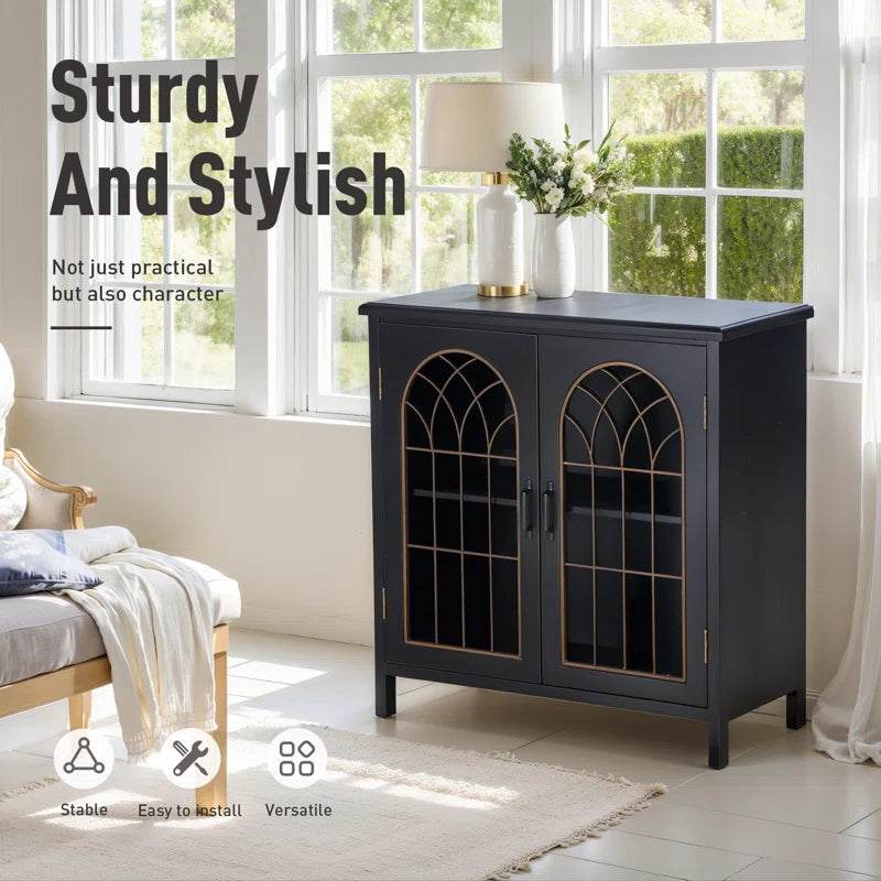Black Finish Antique Inspired Accent Chest With Two Shelves