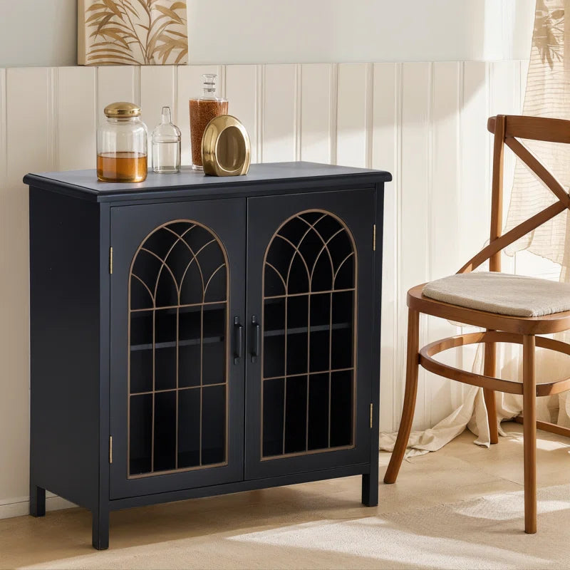 Black Finish Antique Inspired Accent Chest With Two Shelves