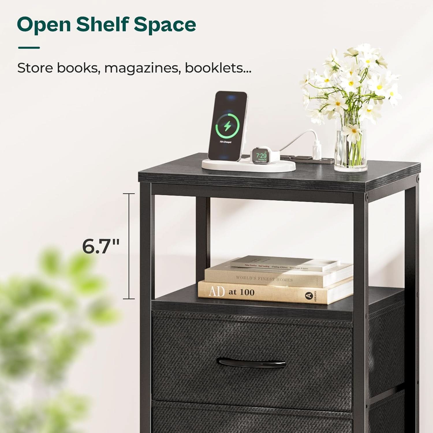 Black Five Drawer Dresser With Integrated Charging Station