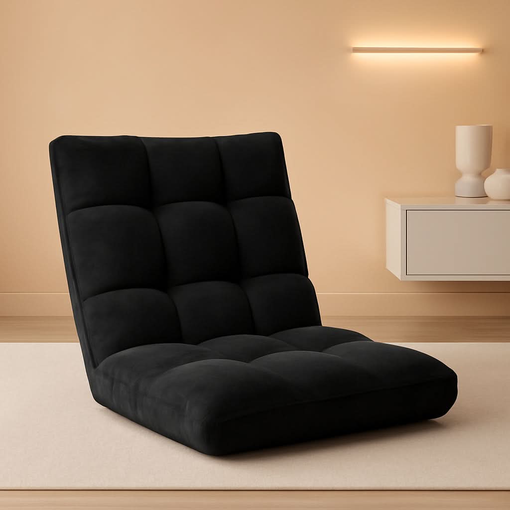 Black Floor Chair With Back Support And 14Position