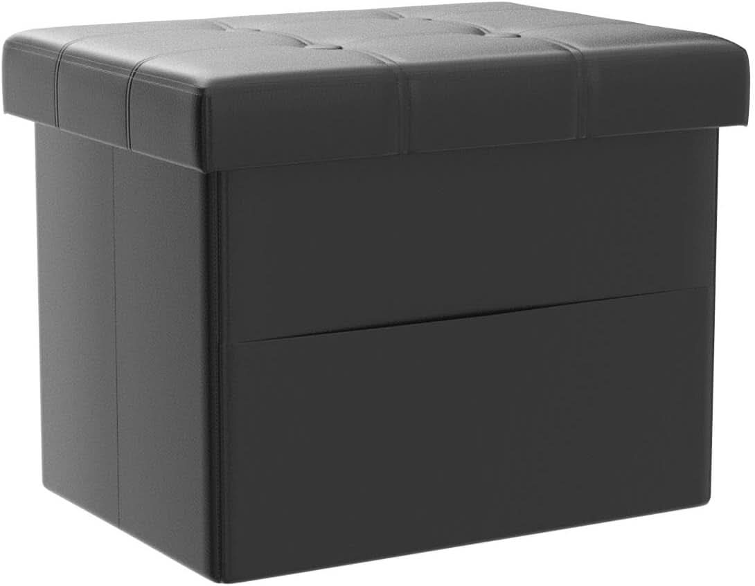 Black Folding Storage Ottoman With Side Pocket
