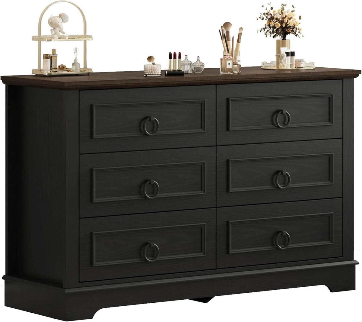 Black FortySevenPointTwoInch Wide Six Drawer Dresser