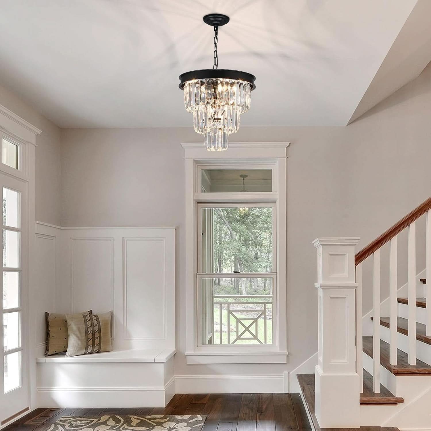 Black Four Light Crystal Chandelier Dining Pendant