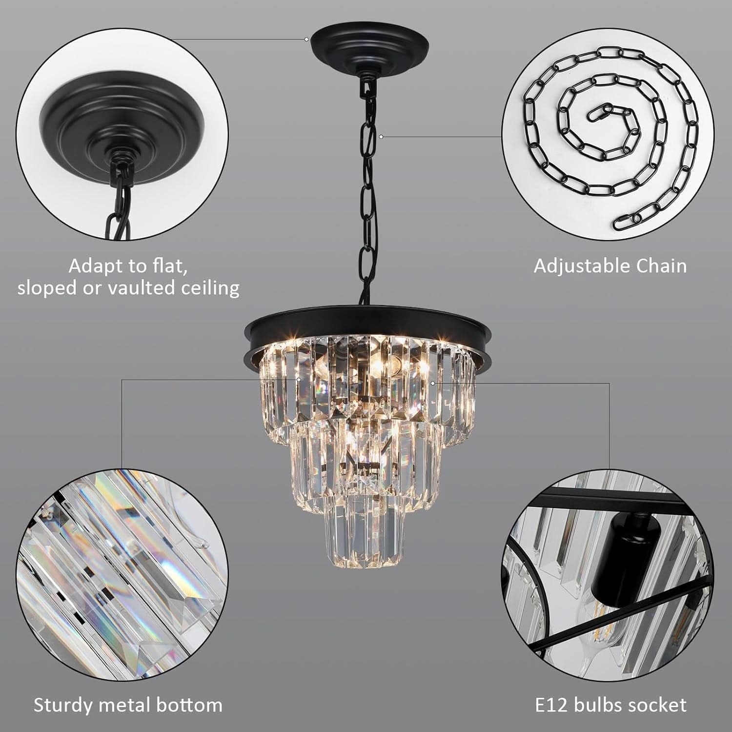 Black Four Light Crystal Chandelier Dining Pendant