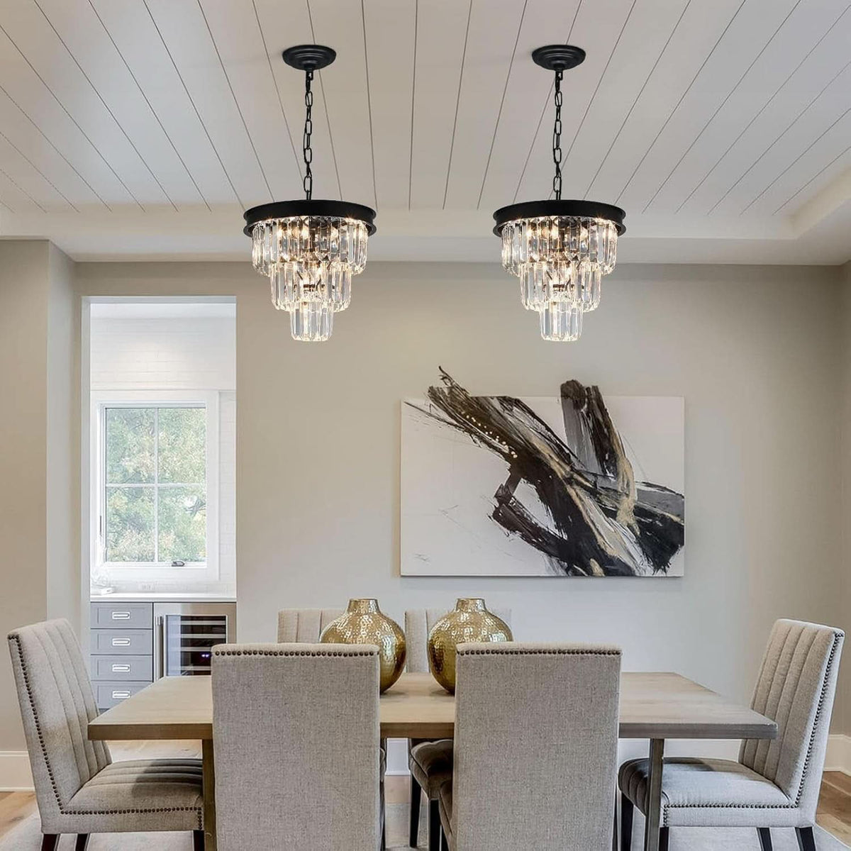 Black Four Light Crystal Chandelier Dining Pendant