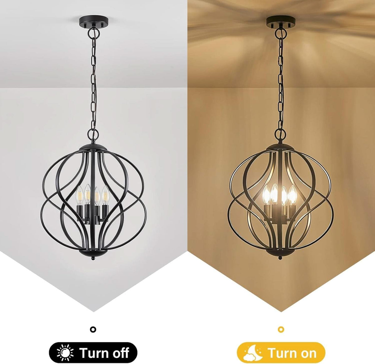 Black Four Light Geometric Pendant Chandelier Dining Room