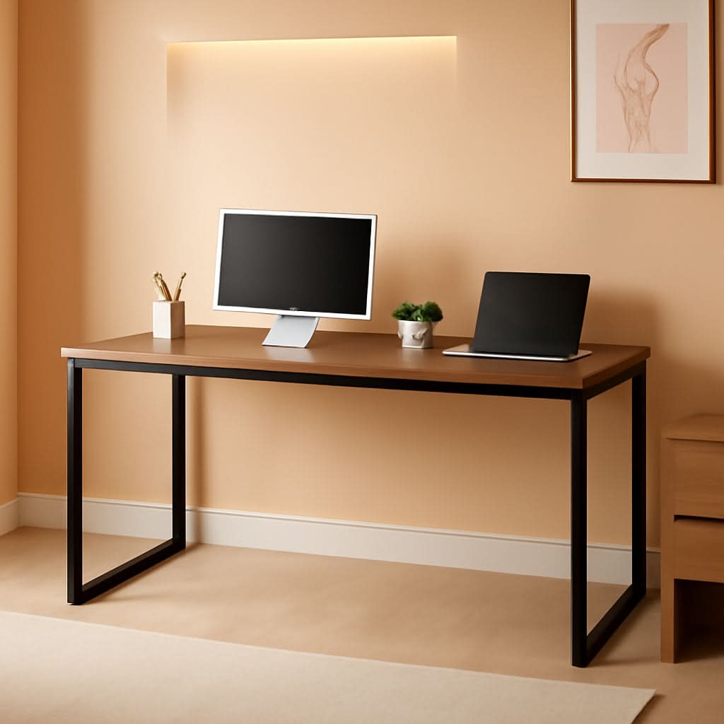 Black Frame Office Desk With Easy Assembly And Sturdy Build