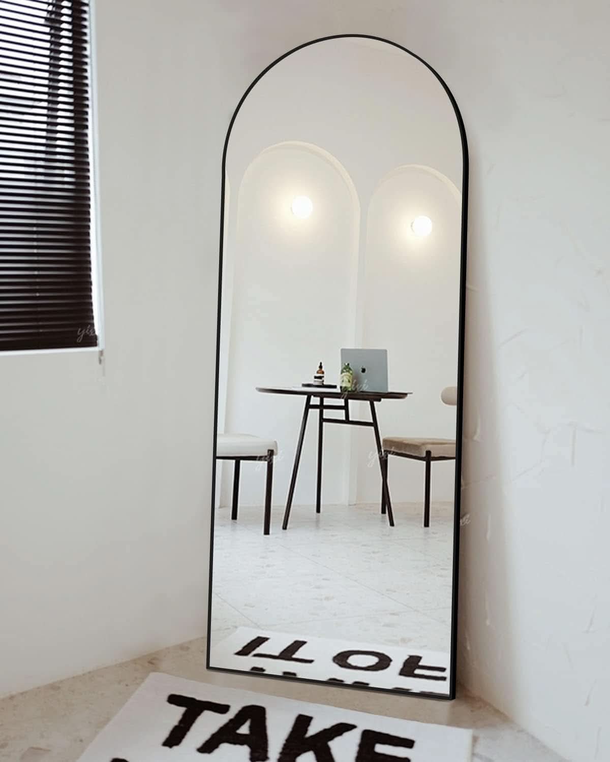 Black Full Length Floor Mirror With Stand Arched Top