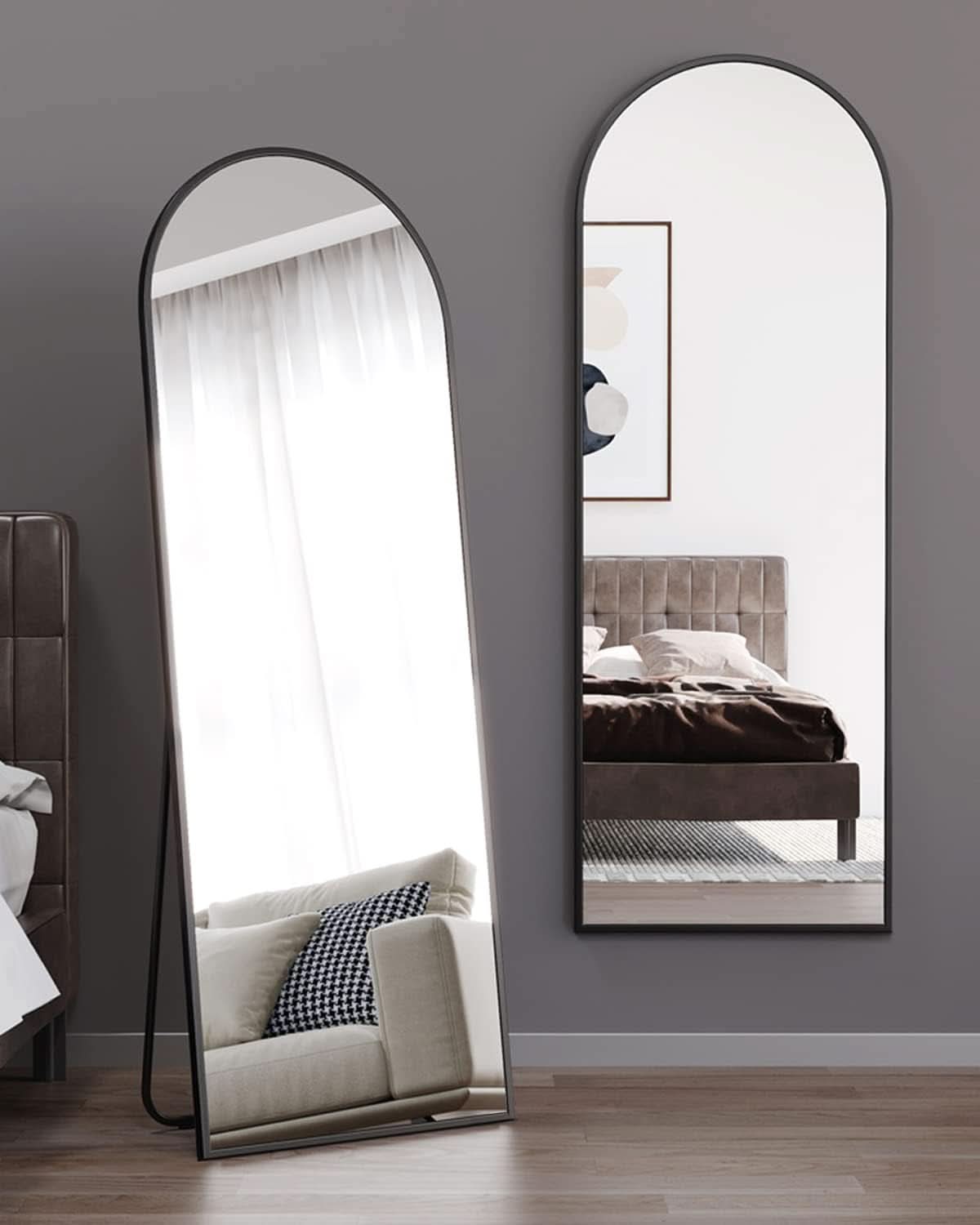 Black Full Length Floor Mirror With Stand Arched Top