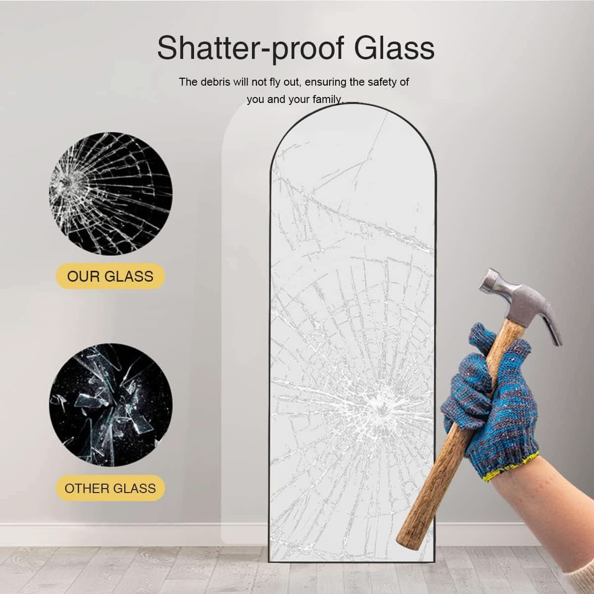 Black Full Length Floor Mirror With Stand Arched Top