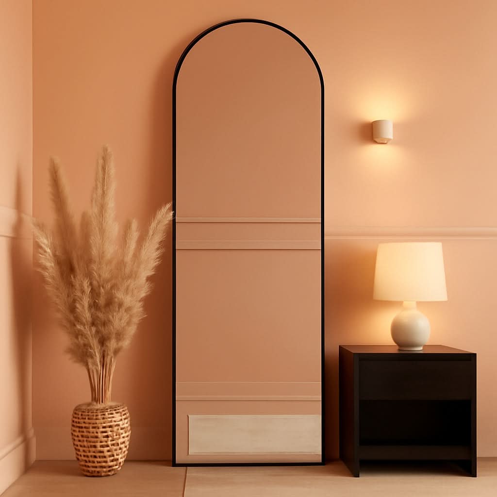 Black Full Length Floor Mirror With Stand Arched Top