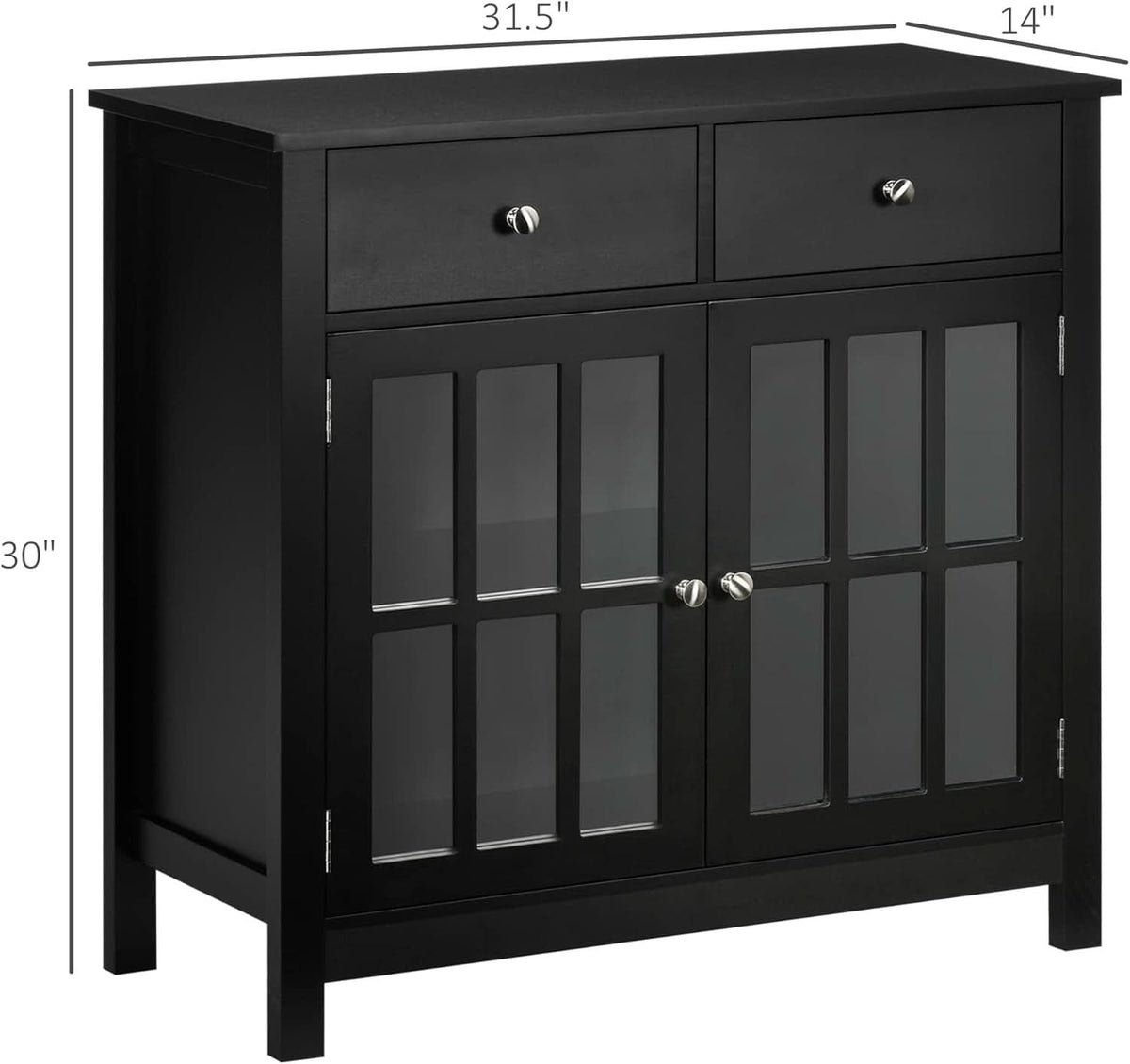 Black Glass Doors Sideboard Buffet Cabinet With Drawers